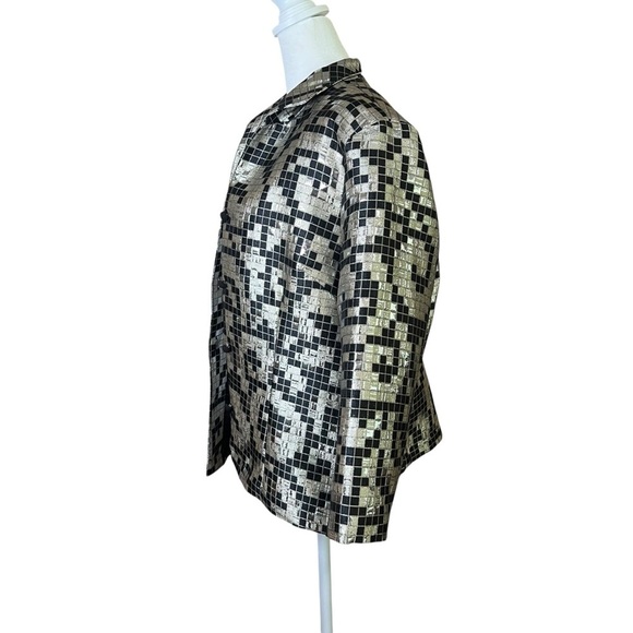 CONNIE ROBERSON Silk Silver Metallic Topper Jacket Blazer Open Jacquard Sz Large - Picture 5 of 9